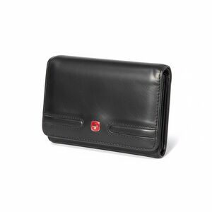Black Leather Travel Wallet with Red Accent